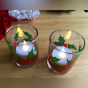 Holiday Vintage Libbey Glass Votives in Holly Leaves & Berries pattern, #2